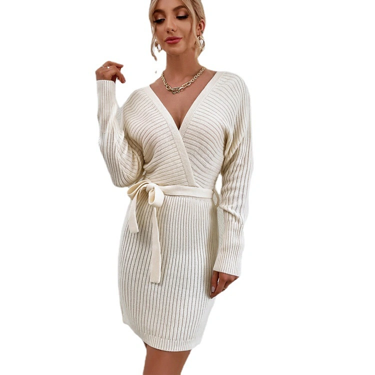 OEM Manufacturer Women Long Sleeve Knit Sexy Winter Sweater Dress