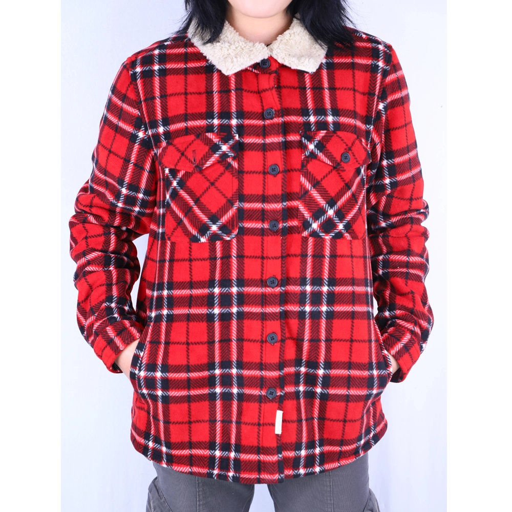 Ladies Tops Long Sleeve Plaid Printed Button up Collar Blouses Pocket Women Shirts