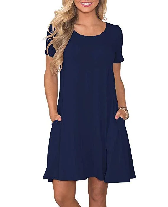 Blank Casual T Shirt Dress Flowy Tunic Dress with Pockets Shirt Dresses for Women