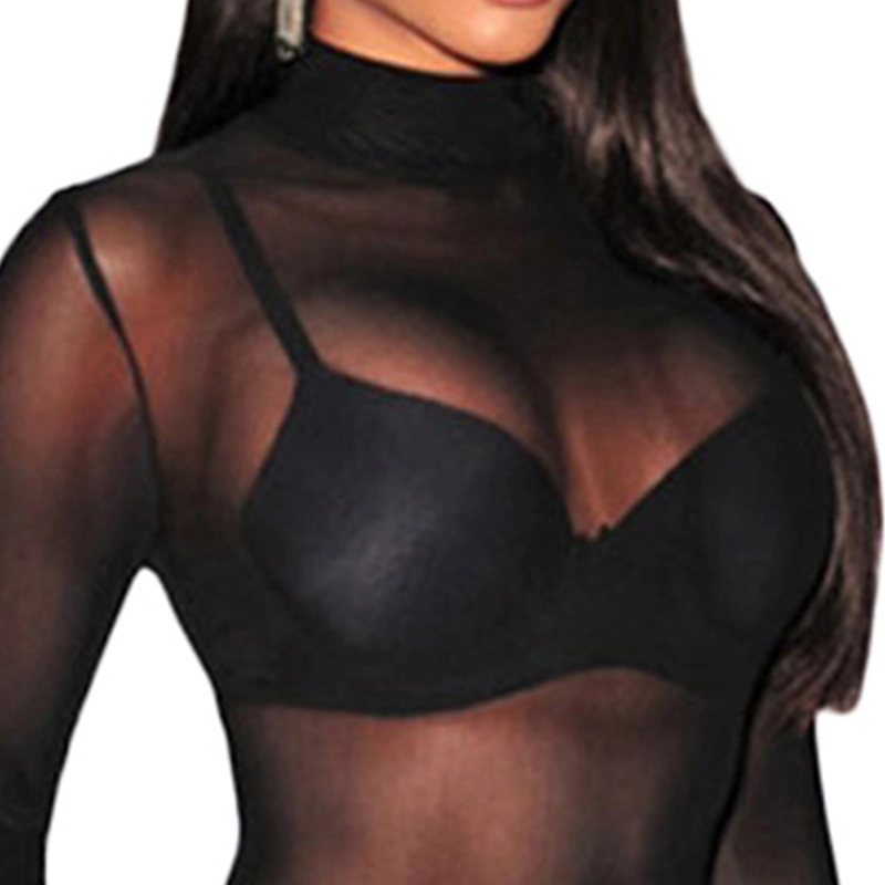 Sexy Tulle Seamless Charming Ladies Underwear Seductive Black Mesh See-Though Bodysuit