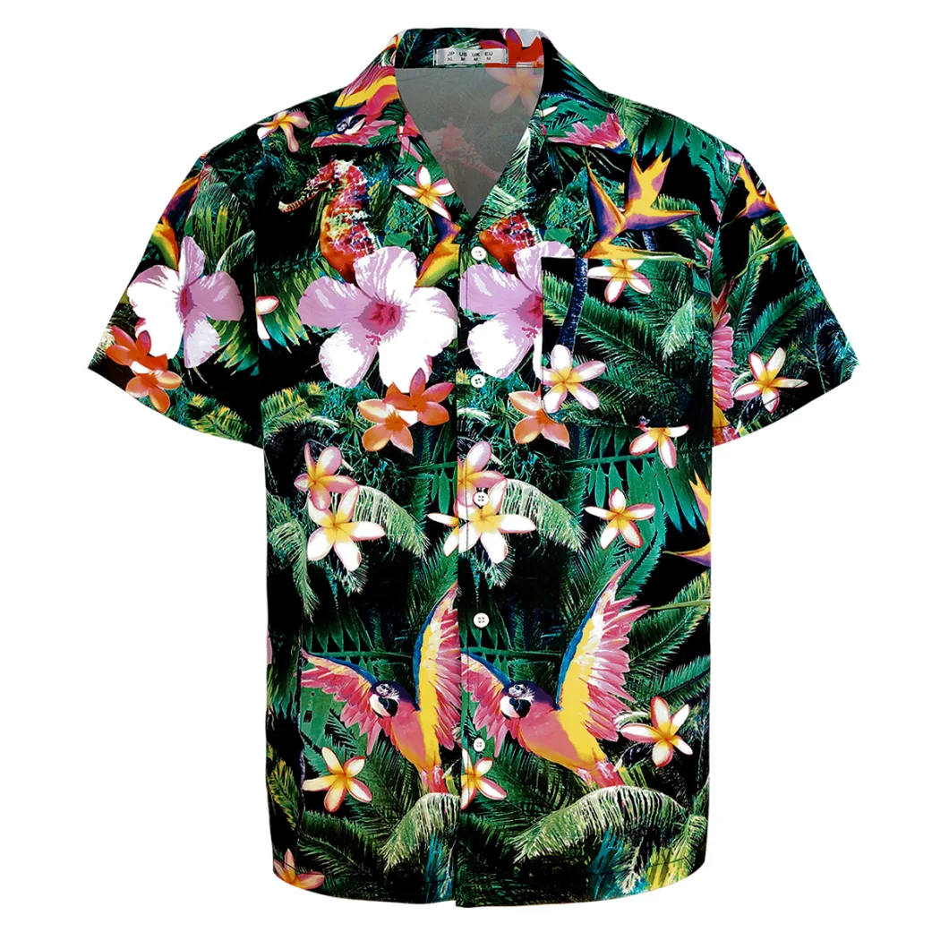 Summer Fashion Men Short Sleeve Shirt Beach Slim Shirts Blouse Men Hawaiian Style Print Shirt