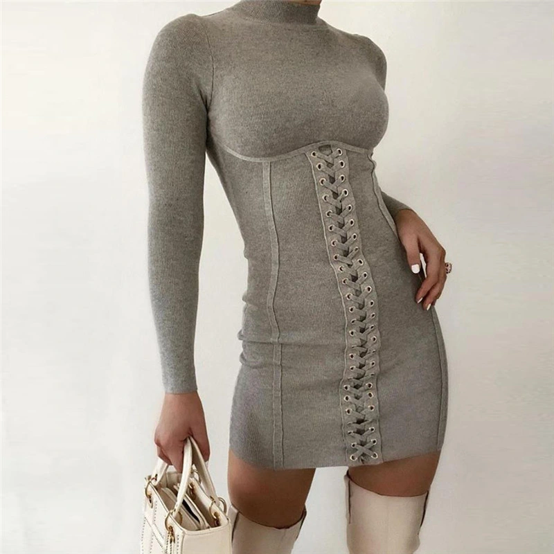 Long Sleeve Crew Neck Casual Sexy Tight Mini Dresses Women