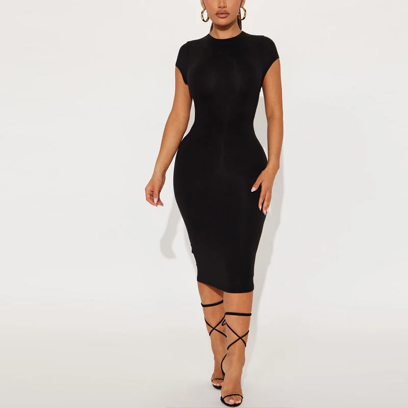 Fashion Women Long Sleeve Bodycon Ribbed Sexy Mini Black Backless Dress