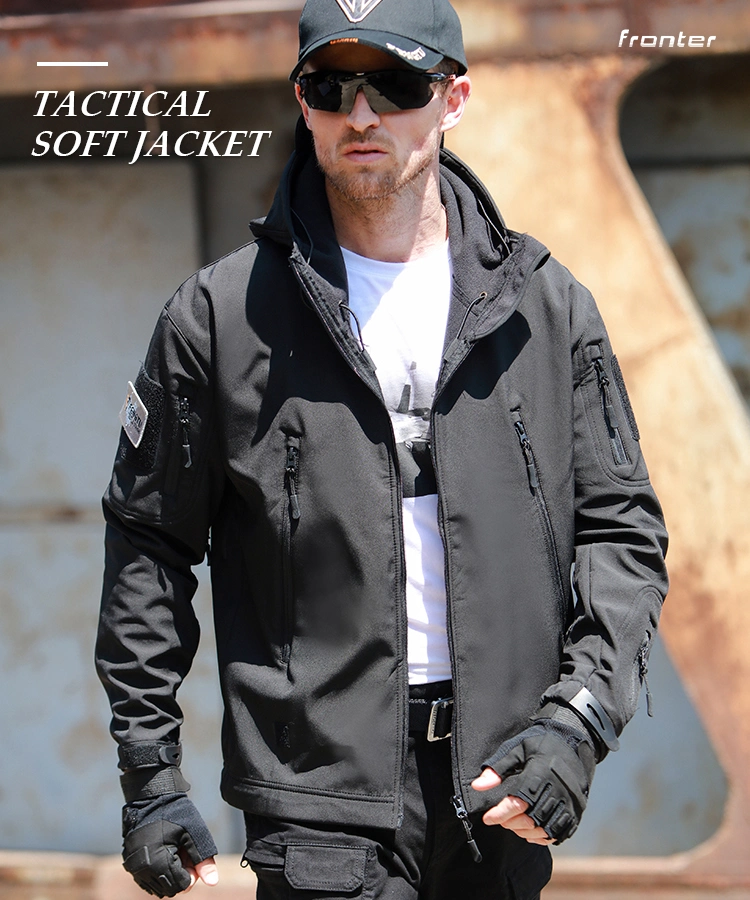 OEM New Fashion Mens Fleece Outdoor Tactical Softshell Jacket Hooded Outwear Coat