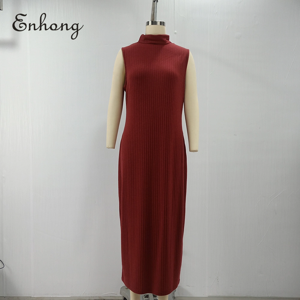 Women Turtleneck Sexy Long Sleeveless Red Bodycon Sweater Dress