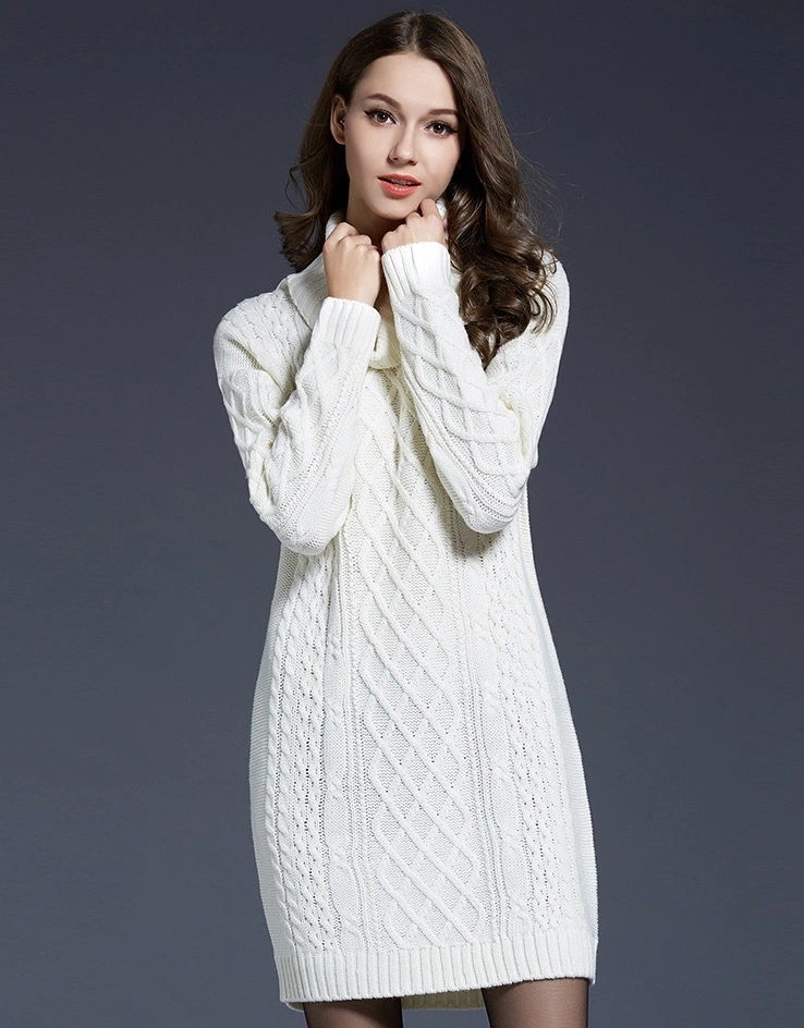 The New Fall/Winter Trend Is Selling Large-Size Women′s Knitwear Dresses with Long Turtleneck Sweaters