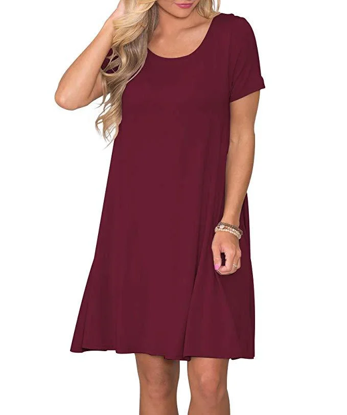 Blank Casual T Shirt Dress Flowy Tunic Dress with Pockets Shirt Dresses for Women